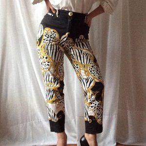 CHRISTIAN LLINARES Animal Print High Waist Jeans - Vintage 1990's, very Versace!